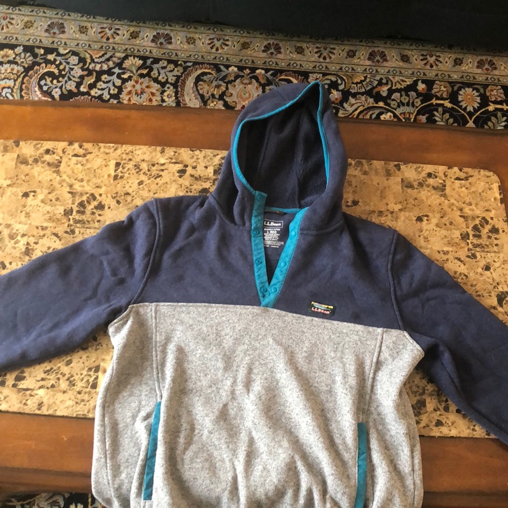 LL Bean Pullover Two Tone Hooded Fleece Sweatshirt (Mens)